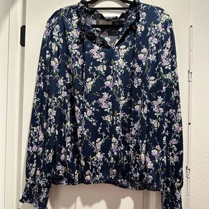 Navy Blue Floral Blouse